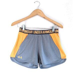Under Armour Orange Gray Workout Shorts 2.5 in inseam Exposed Elastic Waist